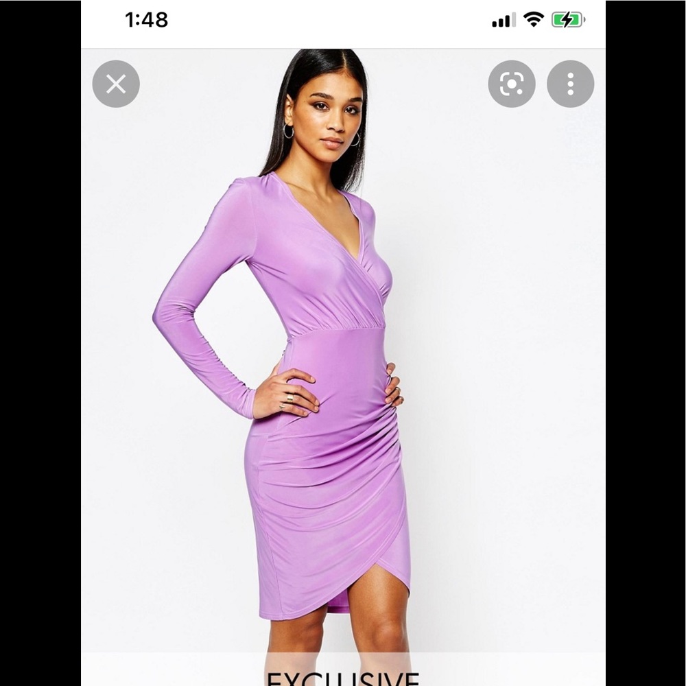 Club L Wrap Front Asymmetric Skirt Detail Midi Dress